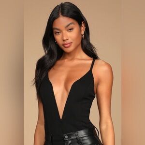 Beyond Sultry Black Sleeveless Plunge Bodysuit